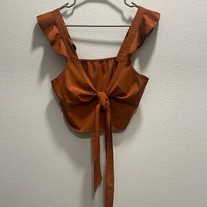 Cider Orange Ruffled Tie-Front Tank Top